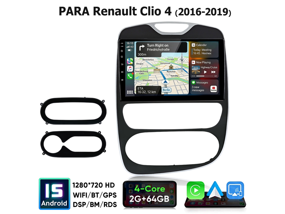 Ecrã 10 Polegadas Rádio Carro 2gb+64gb Android 15 Gps Wifi Bluetooth Renault Clio 4 2016-2019 Hexinex Carplay Android Auto