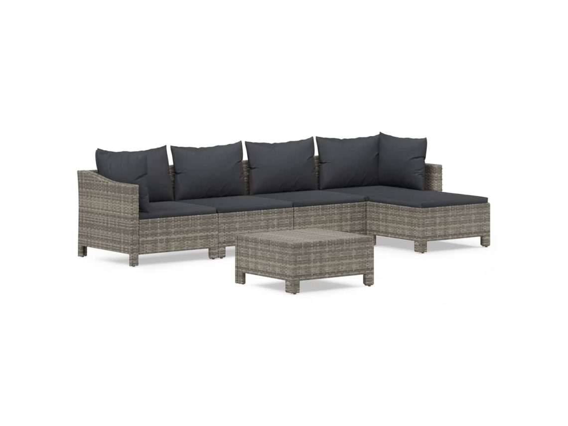 Conjunto de 6 Lounge de Jardim com Almofadões Vime Pe Cinzento MAISON EXCLUSIVE