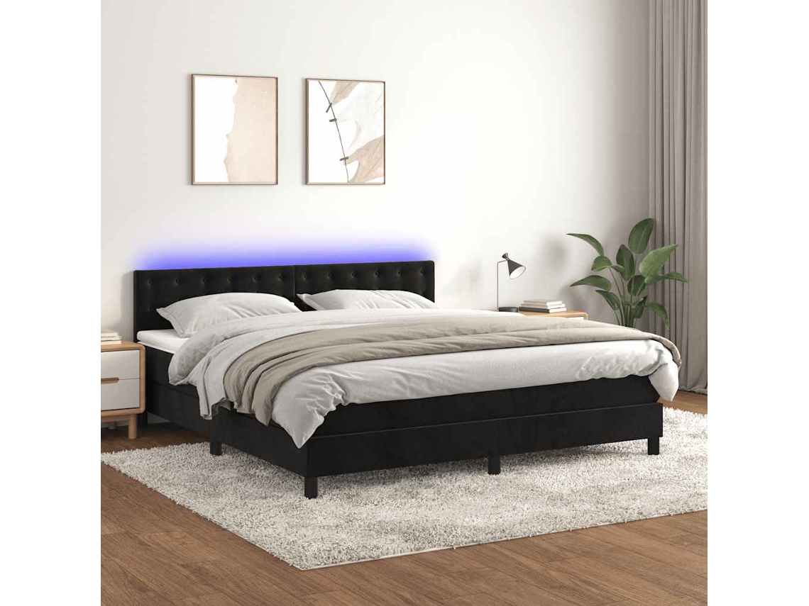 Vidaxl Cama Box Spring C/ Colchão/led 160x200 Cm Veludo Preto