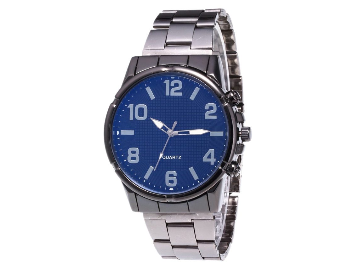 Relógio masculino de quartzo com pulseira de aço, mostrador redondo grande, estilo casual Zhoulianfa preto e azul.