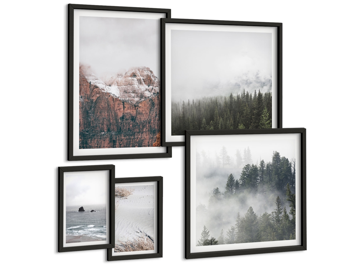 Conjunto De Pinturas Paisagens Montanhas Florestas Nuvens Espelharte (5 Peças)