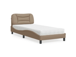 Cama Com Colchão 90x190 Cm Couro Artificial Cappuccino