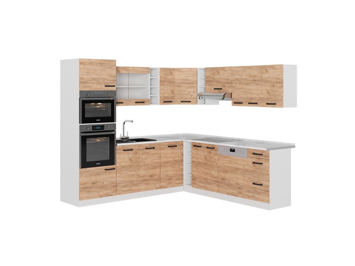Cozinha de canto R-Line, 237x247cm PT Antracite, Carvalho dourado/branco, Branco, VICCO