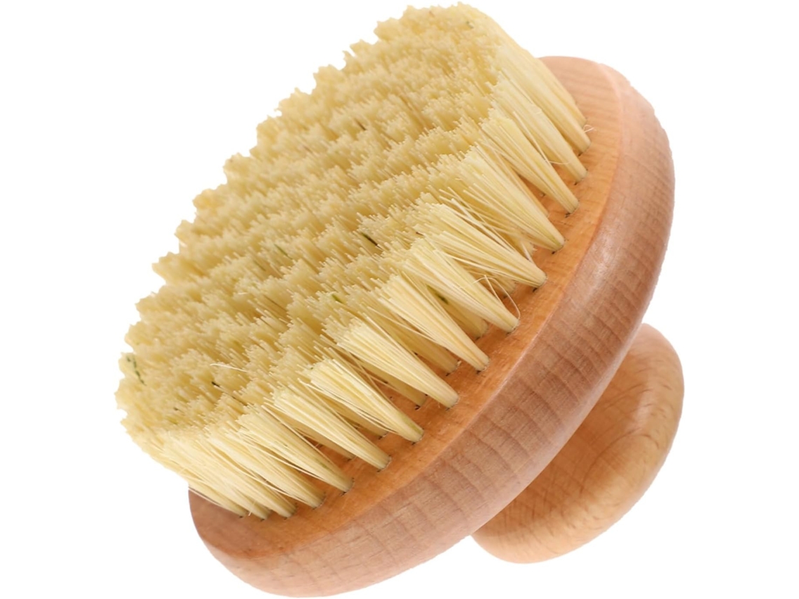 Escova De Banho Corporal Com Cabo Redondo Madeira, Esfoliante E Com Pegada Confortável Para Uma Massagem Relaxante Em