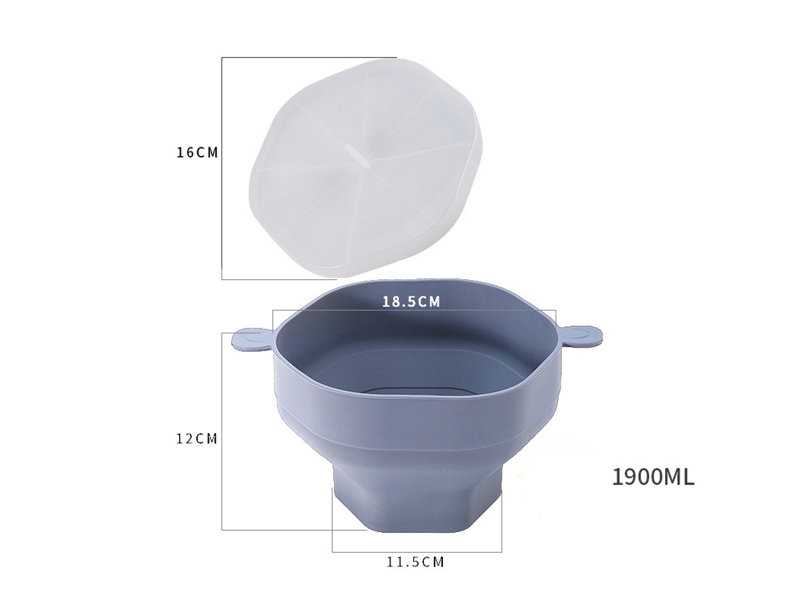 Tigela Dobrável De Silicone Para Pipoca De Micro-ondas (cinza) Com Tampa, Grande Capacidade.