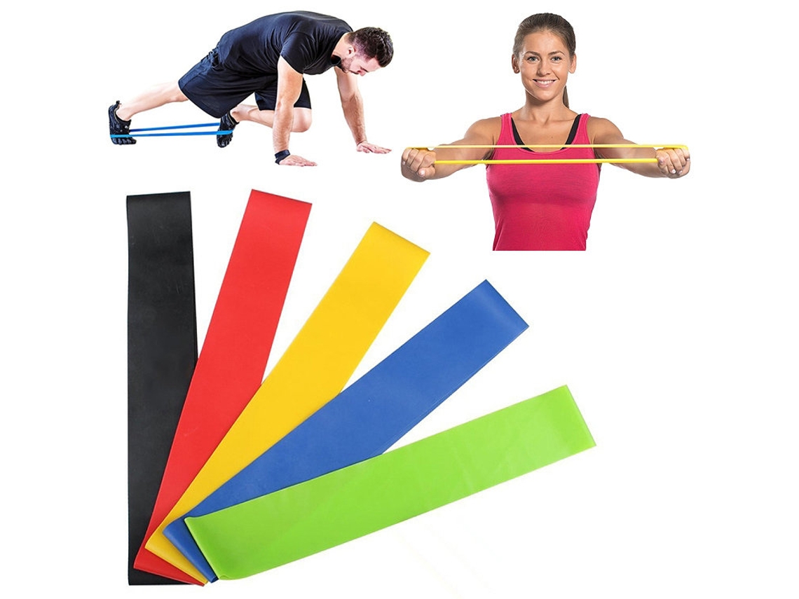 Conjunto de 5 faixas elásticas para exercícios - Multicoloridas - Aquaforge