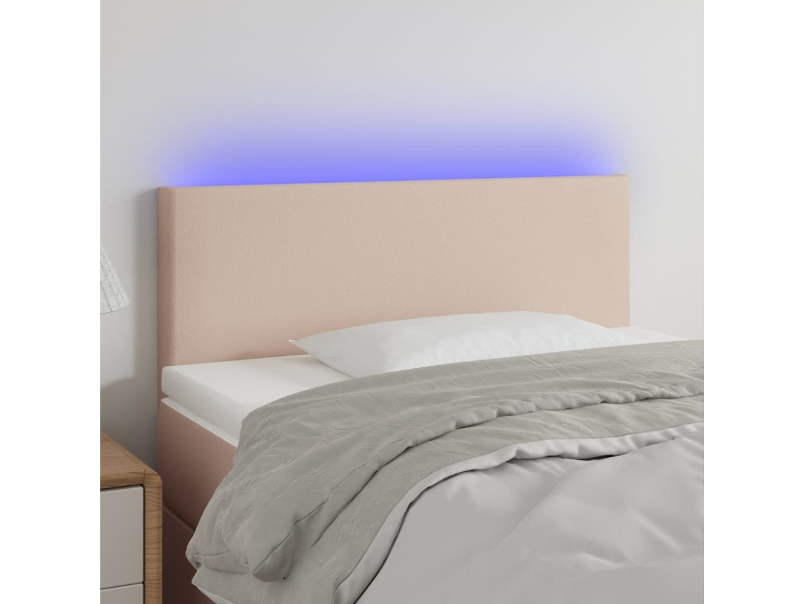 Vidaxl Cabeceira Cama C/ Led Couro Artificial 80x5x78/88 Cm Cappuccino