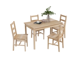 Conjunto de 5 peças mesa de jantar e cadeiras, maciço, 118x73x75cm, natural BTFORUS
