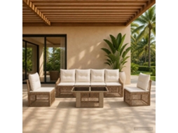 Vidaxl Conjunto De Sofá De Jardim 7 Unid. Bege E Branco Creme Vime Pe