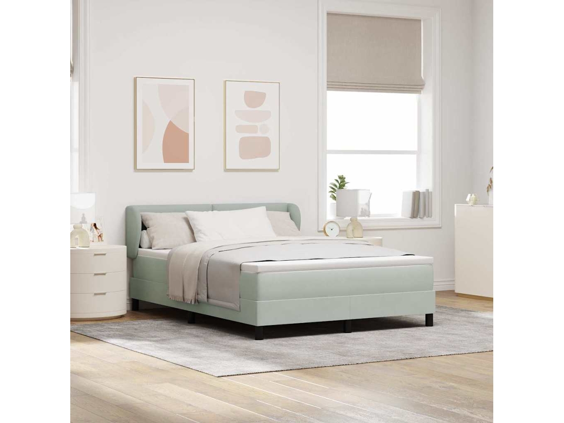 Vidaxl Cama Box Com Cabeceira Cinzento-claro 140 X 200 Cm Veludo