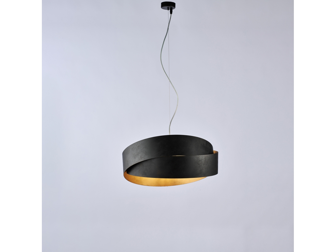 Astro Suspensão Em Ferro Lacado Preto Com Deco Exterior E Decoração Pretos. Interior Em Ouro Antigo E Cabo De Aço Ajustável 2 Luzes Belight