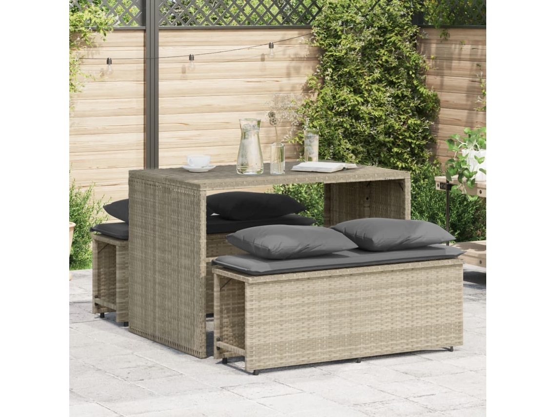 Vidaxl 3 Pcs Conjunto De Jantar P/ Jardim C/ Almofadões Cinzento Claro