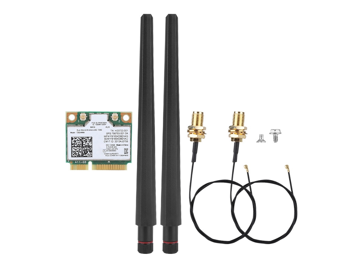 Placa De Rede Intel 7260ac 7260hmw Dual Band 2.4/5g Bluetooth 4.0 Com 2 Peças De Antena 6dbi Placa De Rede Dual Band 5g 2.4g Bluetooth 4.0