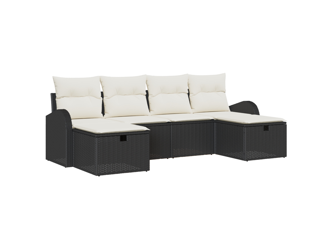 Conjunto 6 Conjunto De Sofás Para Exterior Vidaxl Preto Vime Pe (234 X 117 X 85 Cm)