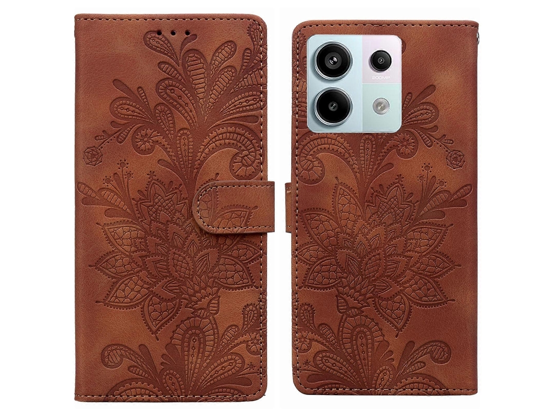 Capa De Celular Em Pu Com Fecho Magnético, Estampa Floral Em Relevo De Renda E Alça De Pulso Para Redmi Note 13 Pro 5g