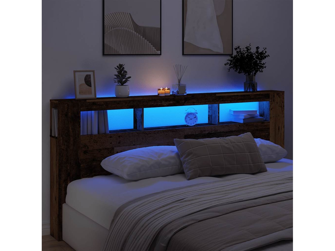 Vidaxl Cabeceira C/ Leds 220x18,5x103,5cm Deriv. Madeira Madeira Velha