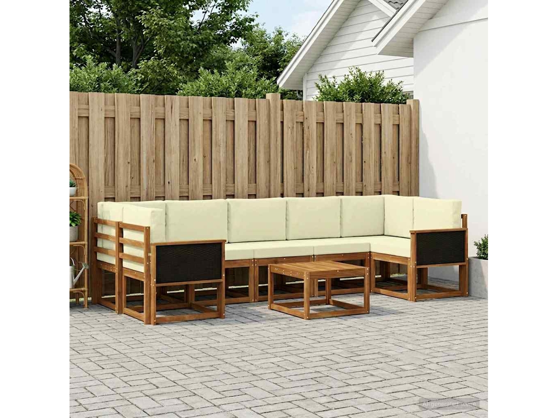 Vidaxl Conjunto De Sofás Para Exterior 6 Pcs Natural E Creme