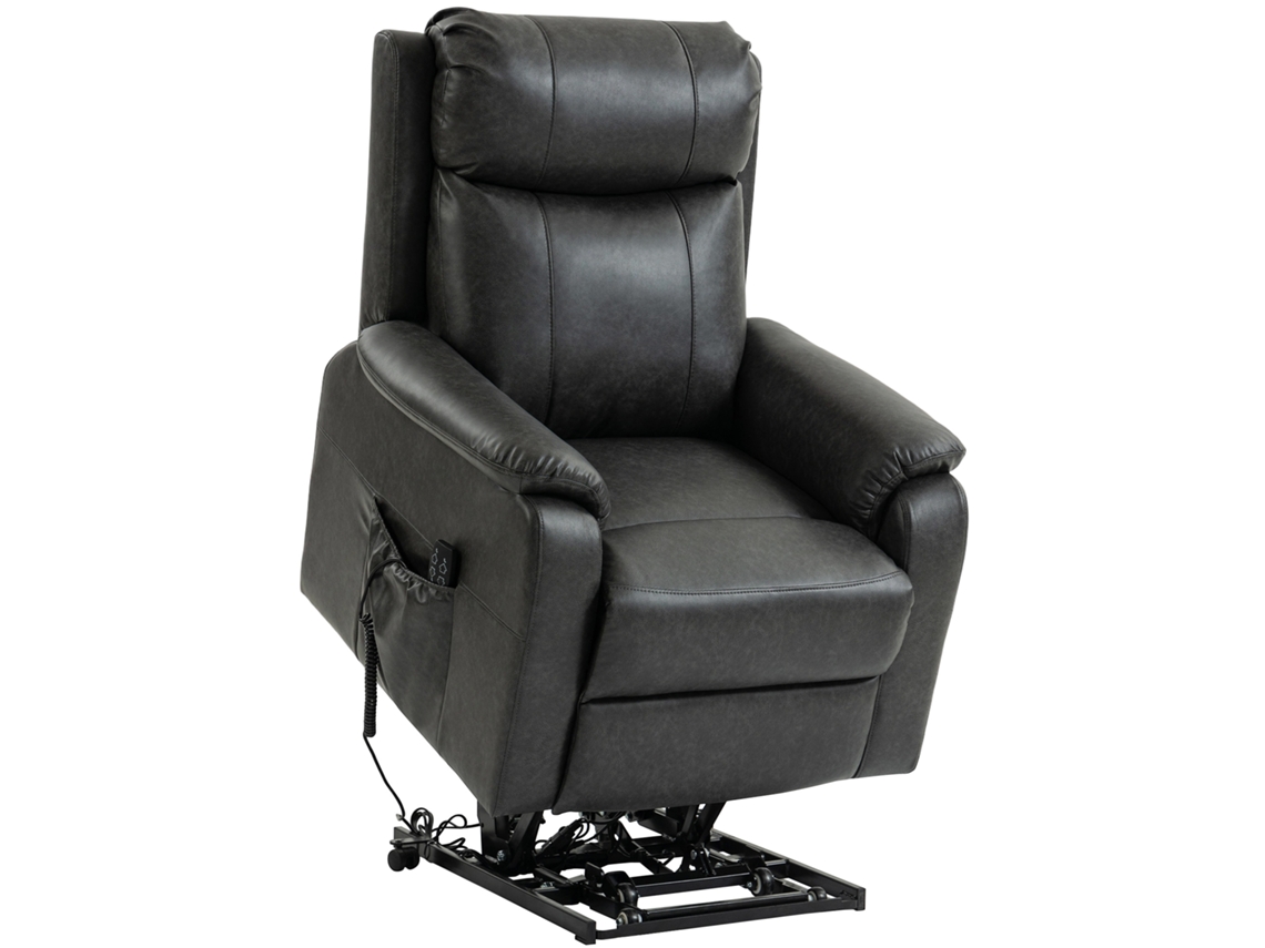 Poltronas reclináveis para relaxamento. Corrente de elevação elétrica em couro sintético com motor Duplo. Almofadas de tristeza. Preto