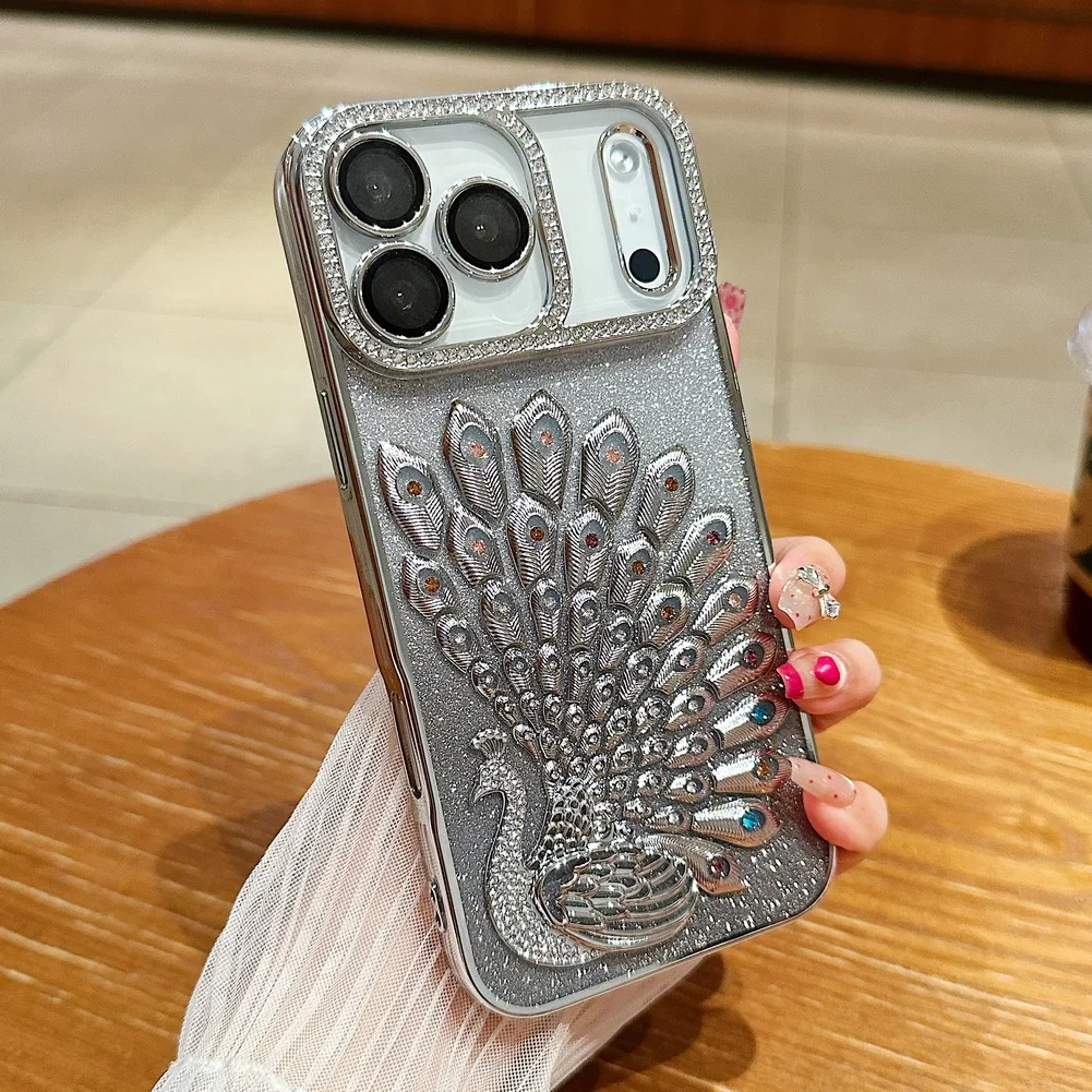 (prata 14plus) Capa Para Celular Com Anel E Lente Com Glitter E Moldura Banhada A Prata