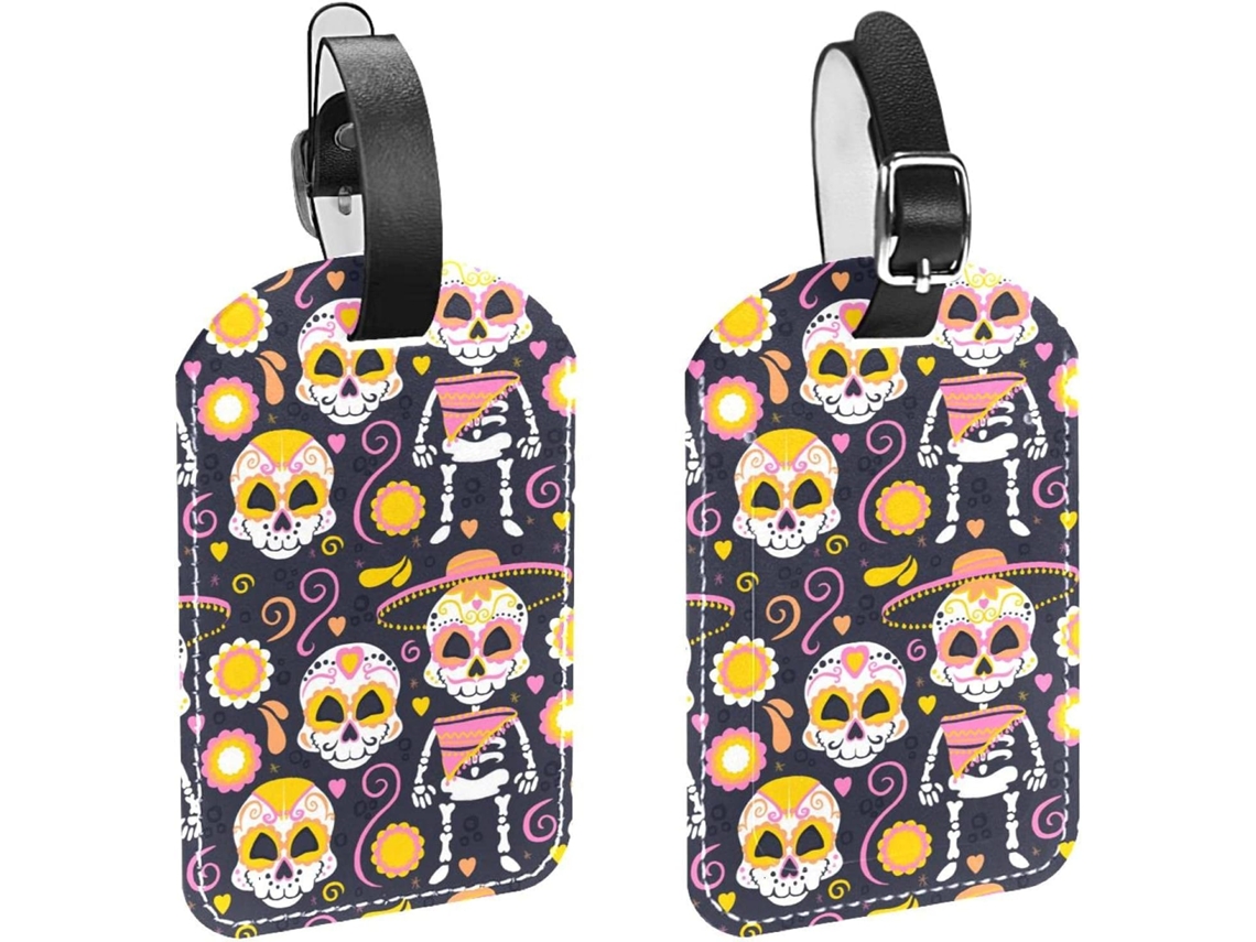 Conjunto De 2 Etiquetas Identificação Bolsas, Malas, Mochilas E Bagagens Com Alça De Segurança Design Caveira