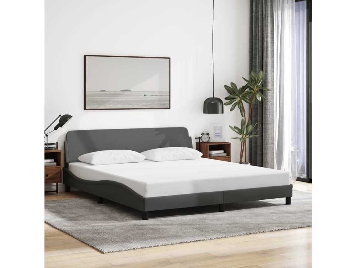 Estrutura De Cama Sem Colchão 160x200 Cm Tecido Cinzento-escuro