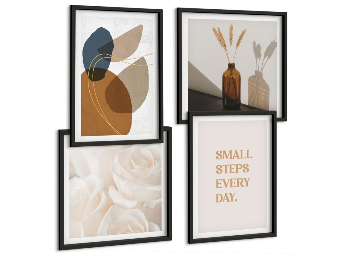 Conjunto De Pinturas Taças De Vinho, Uvas, Slogan Moldura Preta Fotos Para O Escritório Espelharte (conjunto De 4 Imagens)