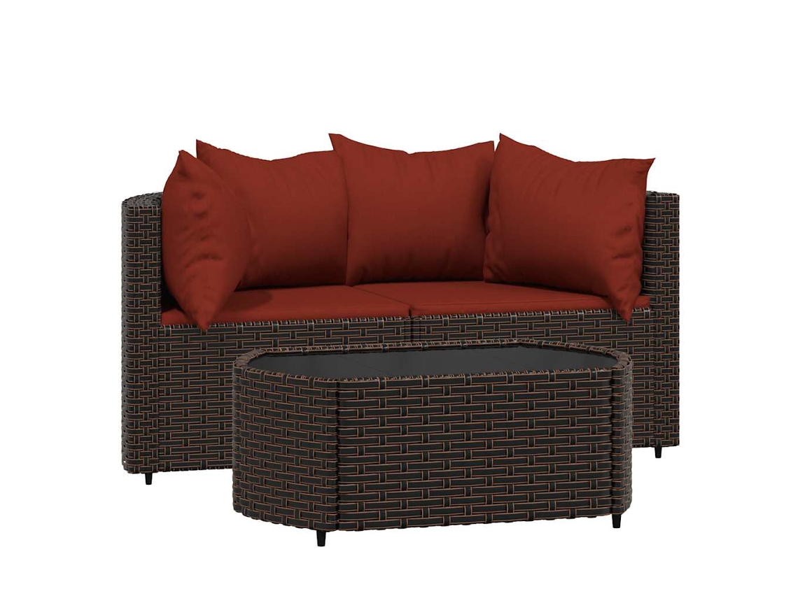 Maison Exclusive - 3 Pcs Conjunto Lounge Jardim C/ Almofadões Vime Pe Castanho