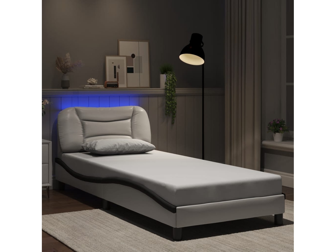 Vidaxl Estrutura De Cama Com Led Sem Colchão Hvar 80x200 Cm Branco/preto