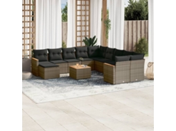 Conjunto de Sofás 12 Peças Jardim C/ Almofadões Vime Pe Cinzento Dkd Home Decor