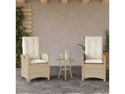Vidaxl Cadeiras De Jardim Reclináveis 2 Pcs C/ Almofadões Vime Pe Bege