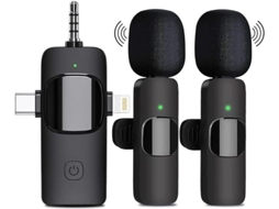 Microfone de lapela sem fio Panoona 3 em 1 para iPad, Android, câmera, USB C sem fio