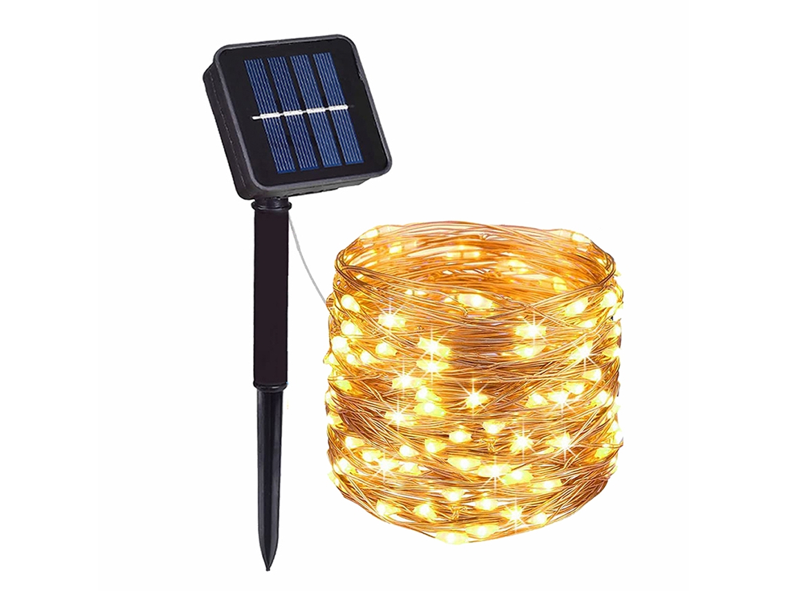 Luz Solar Led para Decoração de Aniversários e Casamentos. MDUG (branco Quente, 12m, 100 Leds)
