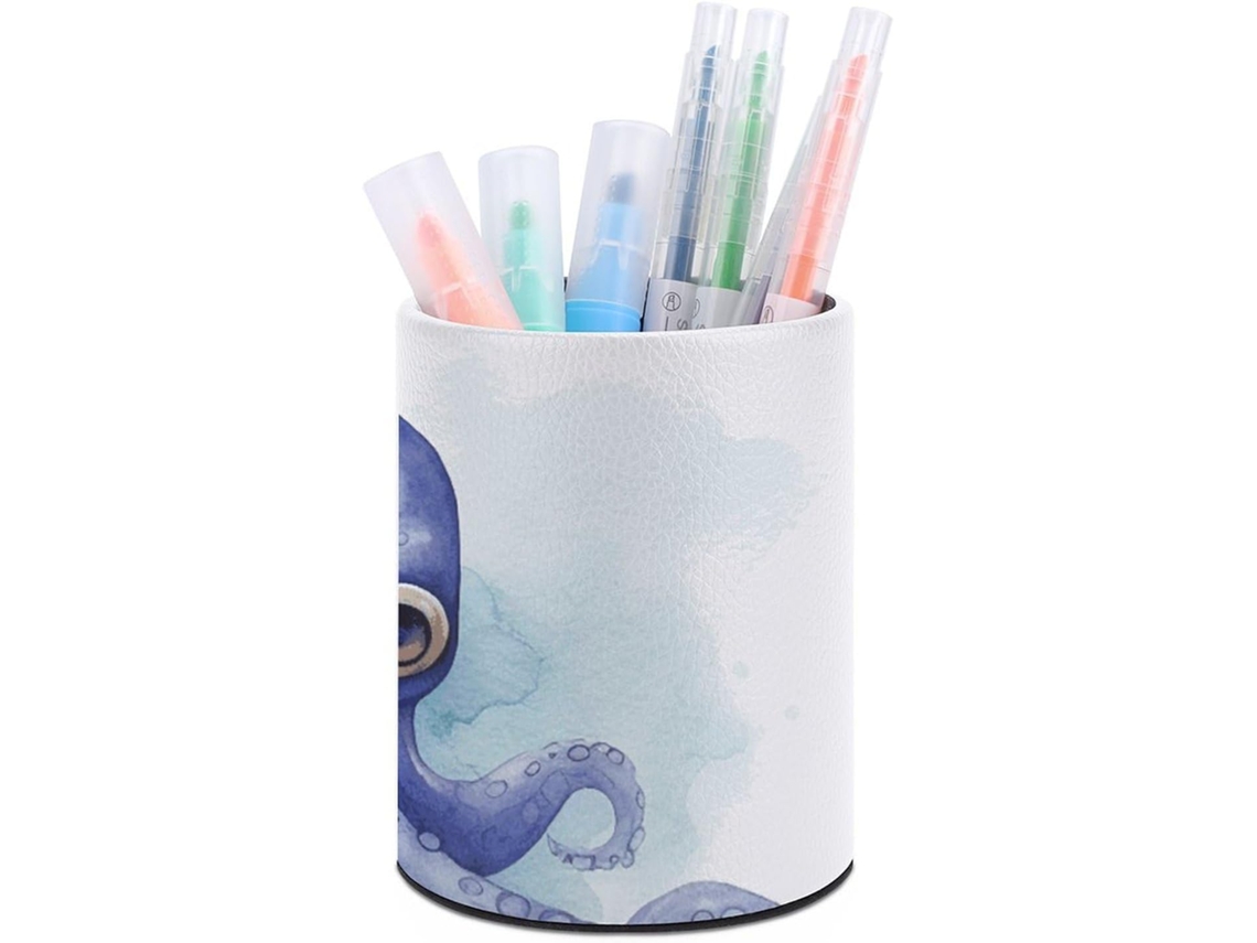 Porta-lápis em formato de pó, em couro sintético azul, decoração de mesa, ideal para mulheres e para decorar casas e quartos.