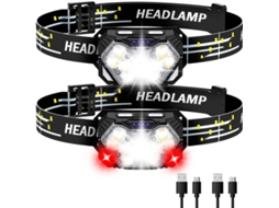 Kit Com 2 Lanternas De Cabeça De 9 Leds, 2000lm, Recarregáveis ​​via Usb-c, Com Sensor E 10 Modos (pretas)