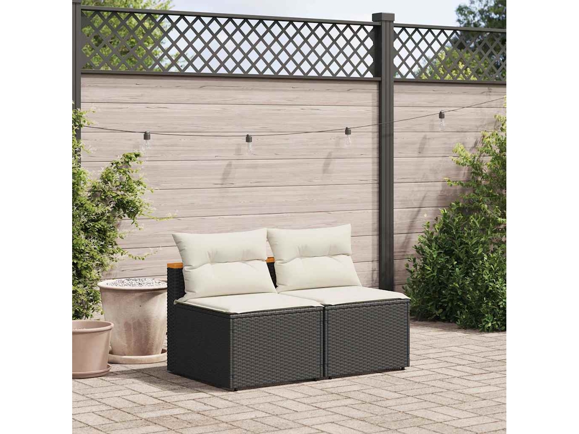 Vidaxl Sofás De Jardim Sem Braços Com Almofadões 2 Pcs Vime Pe Preto