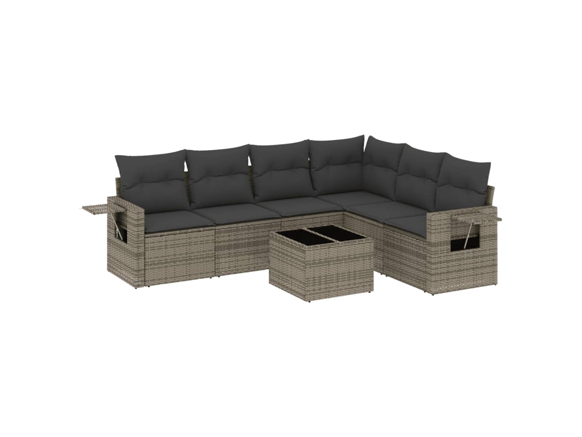Conjunto de 7 Sofás para Jardim com Almofadões Vime Pe Cinzento MAISON EXCLUSIVE (7 pcs)