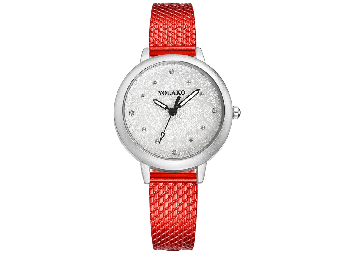 Relógio Feminino de Quartzo com Pulseira de Plástico e Strass Prateado (vermelho)