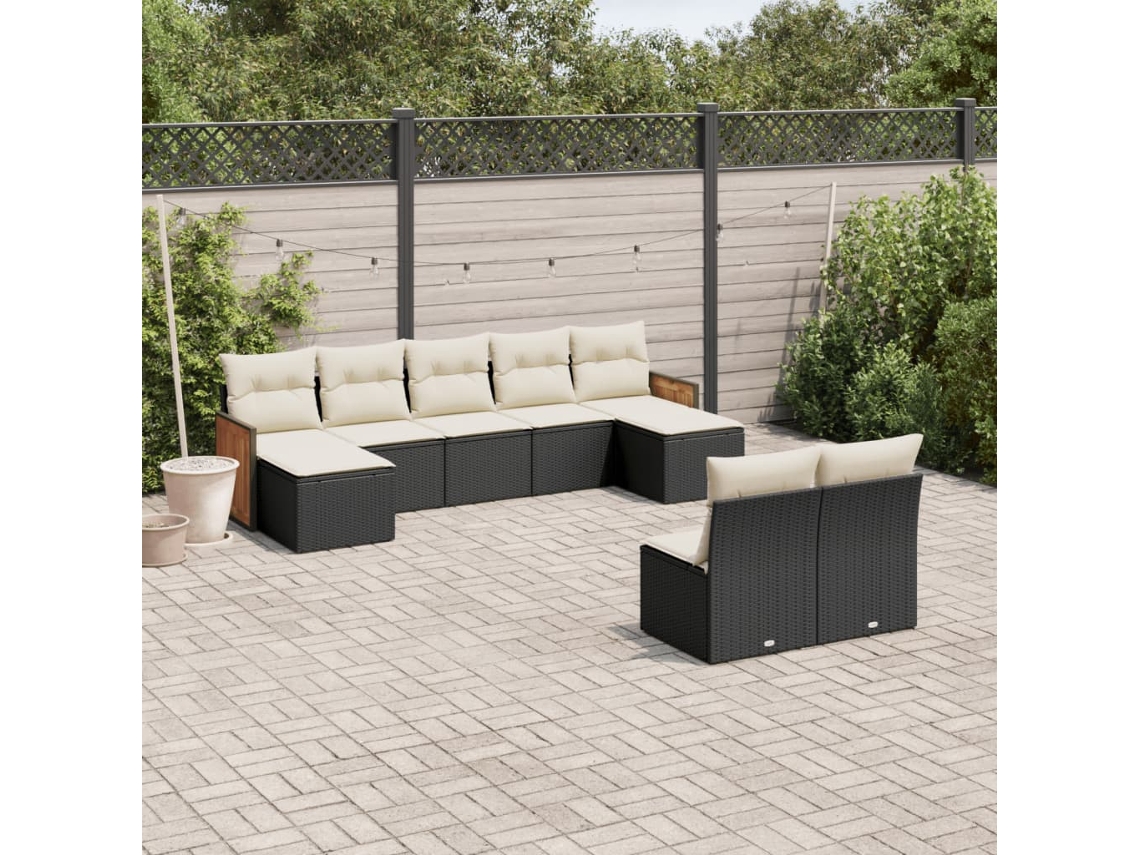 Vidaxl 9 Pcs Conjunto de Sofás P/ Jardim C/ Almofadões Vime Pe Preto