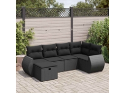 Vidaxl 6 Pcs Conjunto Sofás De Jardim C/ Almofadões Vime Pe Preto