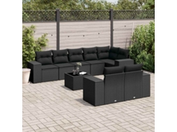 Vidaxl 9 Pcs Conjunto De Sofás P/ Jardim C/ Almofadões Vime Pe Preto