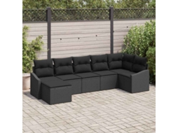 Vidaxl Conjunto De Sofá De Jardim 7 Unid. Preto Vime Pe