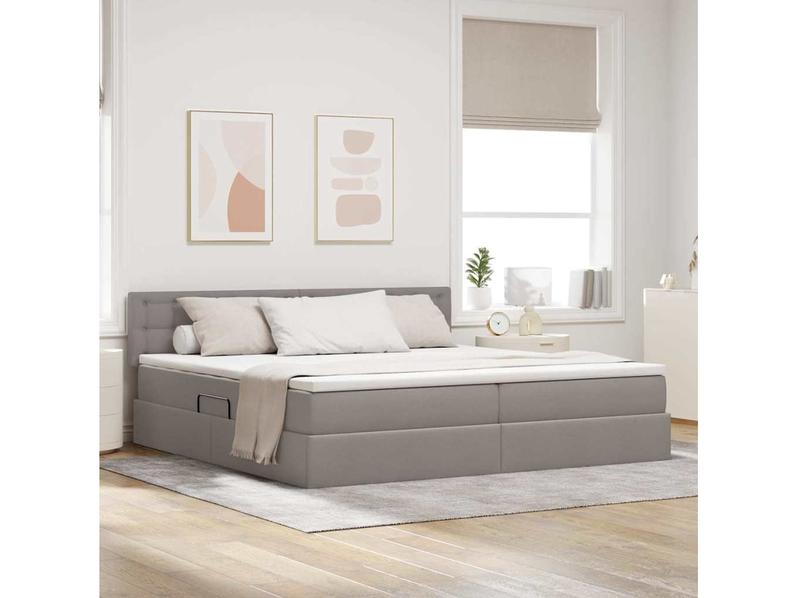 Vidaxl Cama Com Arrumação E Colchão Cinzento-acastanhado 200 X 200 Cm