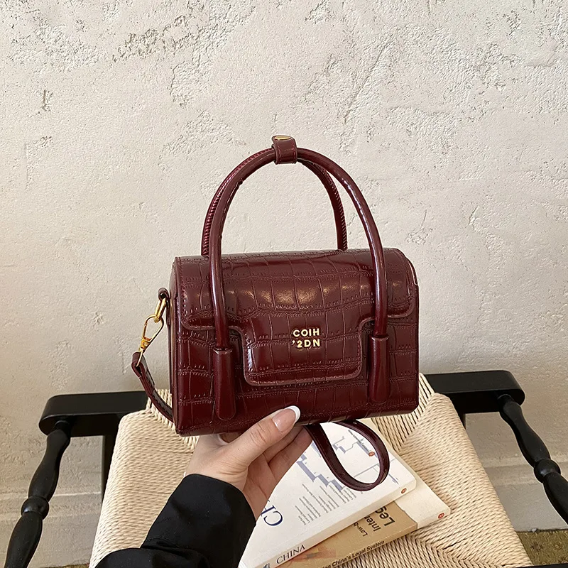 Bolsa Transversal/de Ombro Feminina (vermelha) Com Estampa De Pedra, Bolsa Tipo Sacola/carteira Com Alça Curta, Pequena Bolsa Mensageiro Em Couro Pu.