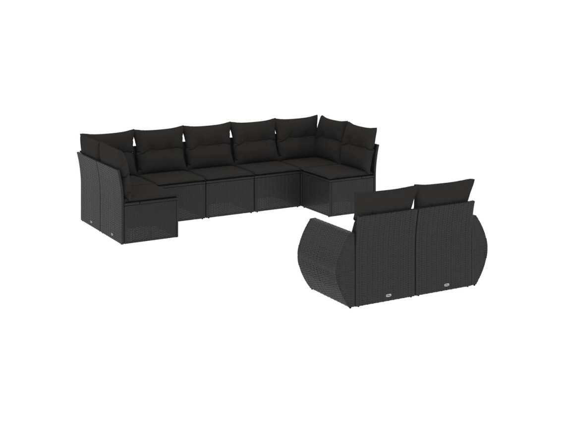 Conjunto de 9 sofás de jardim com almofadões Vime Pe Preto MAISON EXCLUSIVE (9 peças)