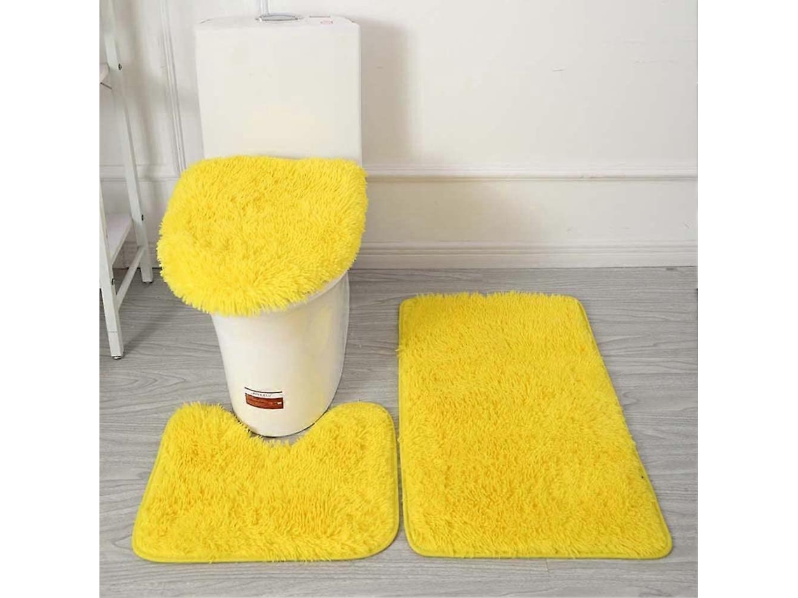 Conjunto 3 Peças Tapete Banho Macio Anti derrapante Absorvente Amarelo