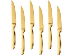 Cuchillos De Carne De Acero Inoxidable Afilado Gold, 6 Piezas Con Diseño Elegante 18/0 Y Pulido De Espejo