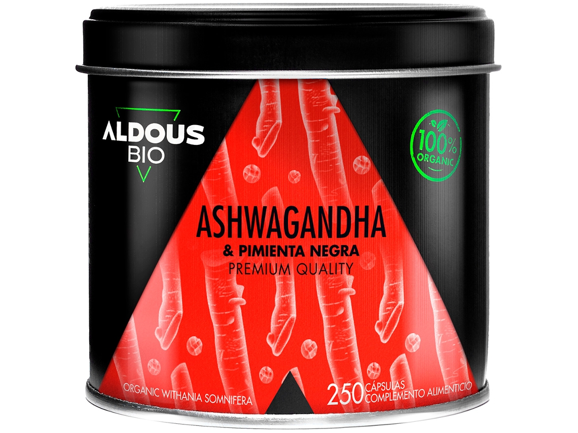 Suplemento Alimentar Ashwagandha com Pimenta Preta Biológica 250 Cápsulas ALDOUS Bio