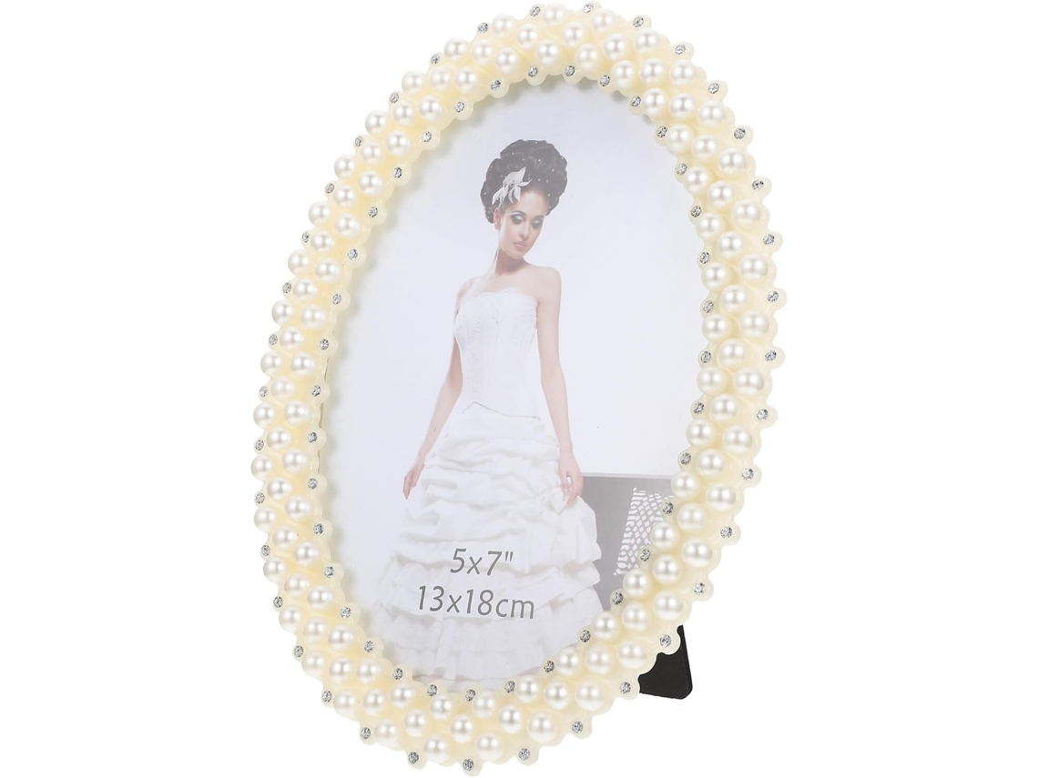 Porta Retratos 18x13 Branco Suporte Decorativo Cravejado Pérolas Ideal Escritório Perfeito Lembrancinha GOKOCO