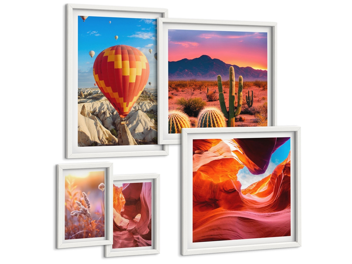 Composição De Quadros Na Parede Gargantas Do Deserto, Balão Moldura Branca Pinturas De Quarto Espelharte (conjunto De 5 Imagens)