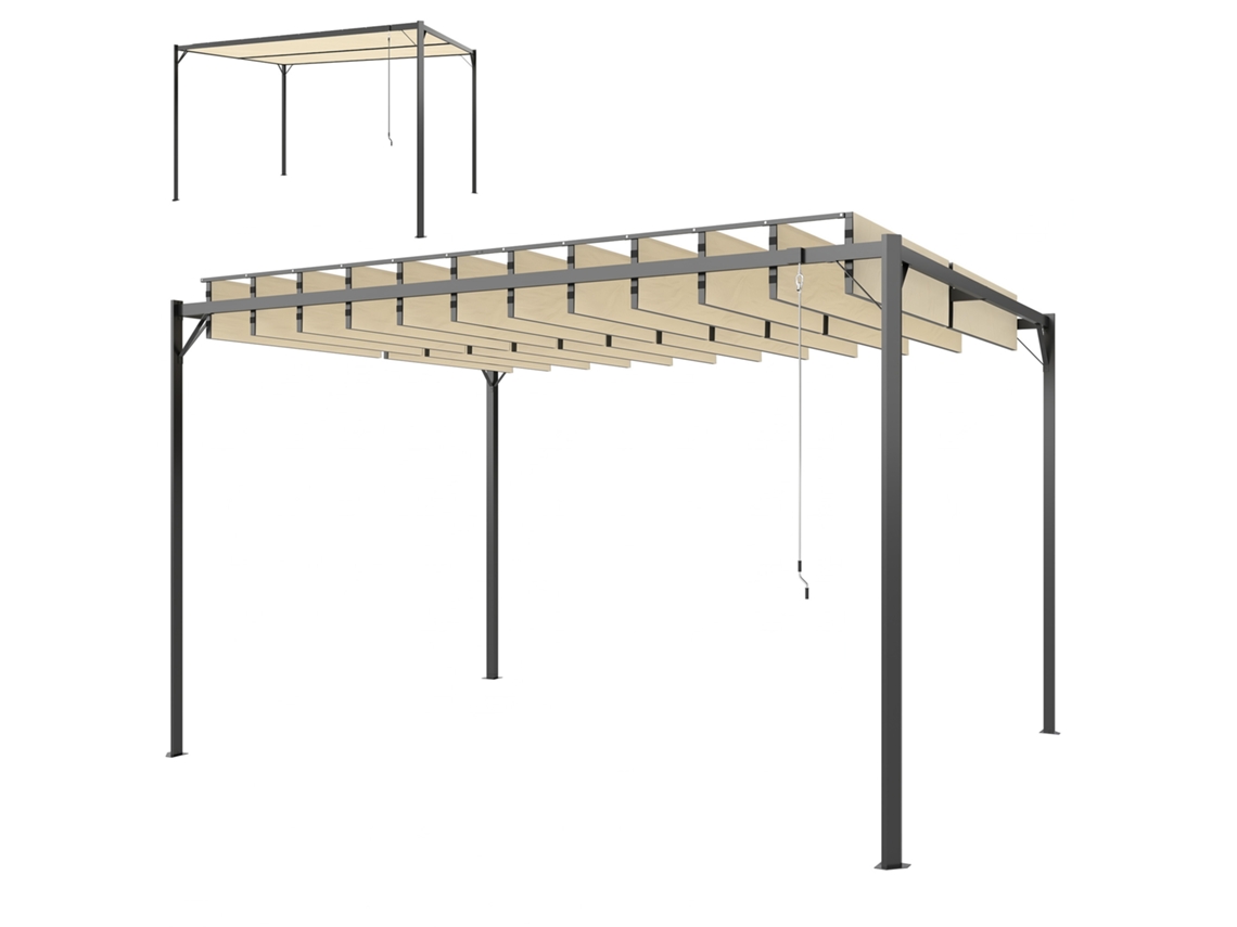 Pérgola de jardim 3x4m com teto retrátil UPF50+ estrutura metálica, teto ajustável creme | S/MARCA
